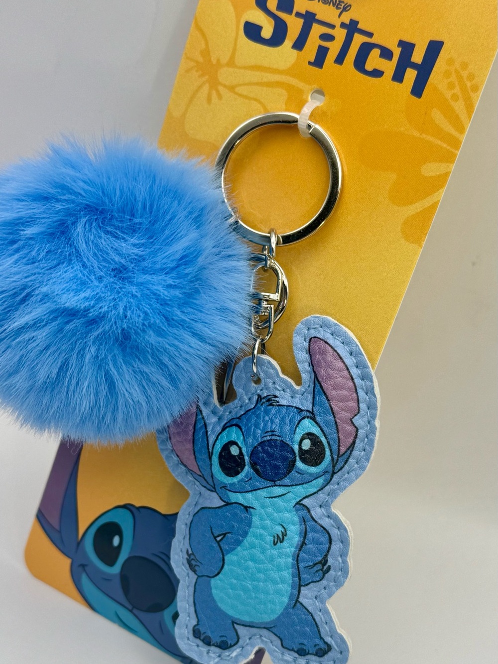 Disney Stitch Blue Pom-Pom Keychain Bag Charm With Puffy Faux Leather Character - Picture 3 of 7